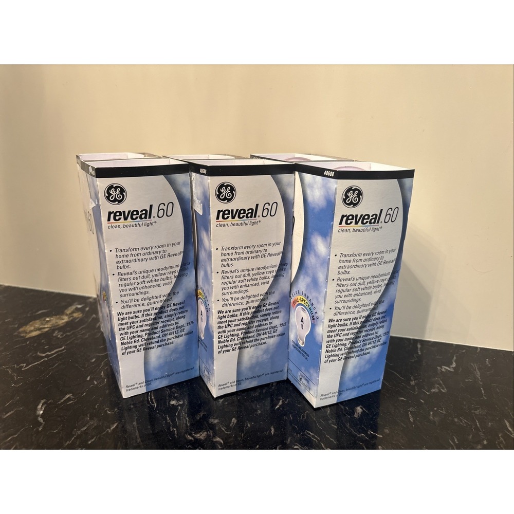 GE Reveal 60 Watt Light Bulbs 3 Packs -12Bulbs New In Box - Picture 2 of 6